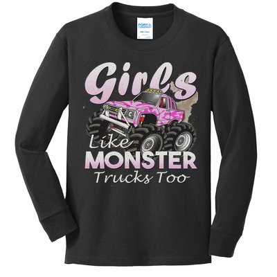 Monster Truck Like Monsters Too Birthday Gift Kids Long Sleeve Shirt