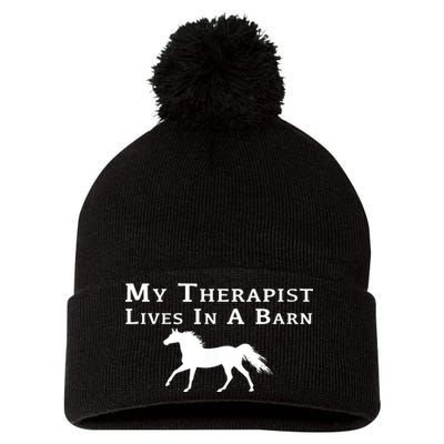 My Therapist Lives In A Barn Horse Equestrian Pom Pom 12in Knit Beanie