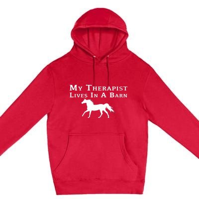 My Therapist Lives In A Barn Horse Equestrian Premium Pullover Hoodie