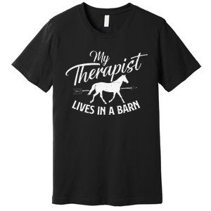 My Therapist Lives In A Barn Horse Lover Horseback Riding Premium T-Shirt