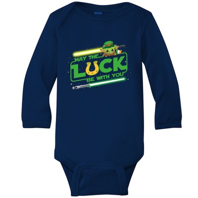 May The Luck Be With You Light Saber Saint Patrick's Day Baby Long Sleeve Bodysuit