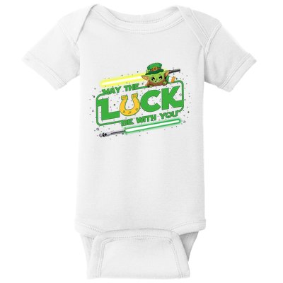 May The Luck Be With You Light Saber Saint Patrick's Day Baby Bodysuit