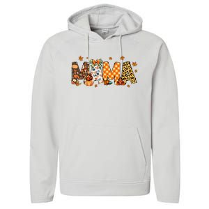 Mama Thanksgiving Mom Fall Pumpkins Season Retro Performance Fleece Hoodie