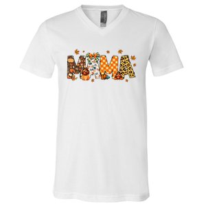 Mama Thanksgiving Mom Fall Pumpkins Season Retro V-Neck T-Shirt