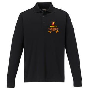 Messy Turkey Matching Family Group Thanksgiving Gifts  Performance Long Sleeve Polo