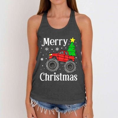 Monster Truck Merry Christmas Tree Snowflakes Women's Knotted Racerback Tank