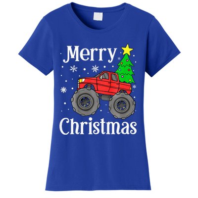 Monster Truck Merry Christmas Tree Snowflakes Women's T-Shirt