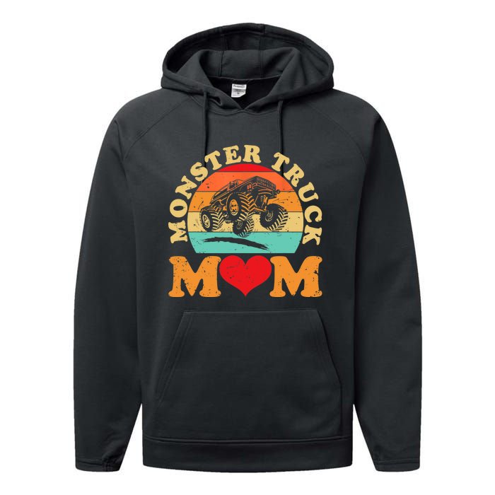 Monster Truck Mom Retro Vintage Monster Truck Mother's Day Performance Fleece Hoodie