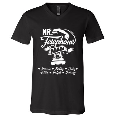 Mr. Telephone Man Ronnie Bobby Ricky Mike Ralph & Johnny V-Neck T-Shirt