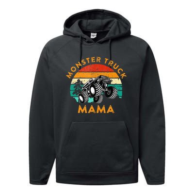 Monster Truck Mama Retro Vintage Style Monster Truck Performance Fleece Hoodie