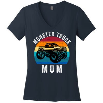 Monster Trucks Mom MotherS Day Moms Love Monster Trucks Too Monster Truck Fan Women's V-Neck T-Shirt