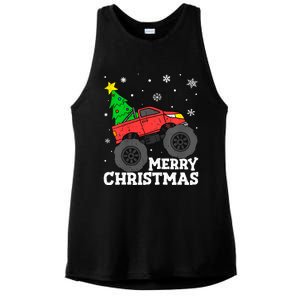 Monster Truck Merry Christmas Tree Snowflakes Ladies PosiCharge Tri-Blend Wicking Tank