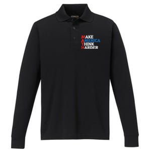 Math Teacher Make Merica Think Harder Anti Trump 2020 Gift Performance Long Sleeve Polo