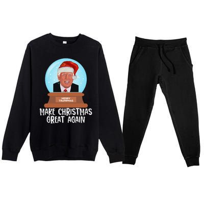 Merry Trumpmas Make Christmas Great Again Trump Snow Globe Premium Crewneck Sweatsuit Set