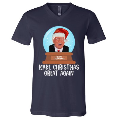 Merry Trumpmas Make Christmas Great Again Trump Snow Globe V-Neck T-Shirt