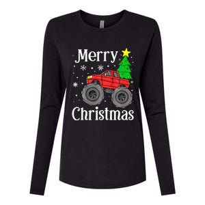 Monster Truck Merry Christmas Tree Snowflakes Womens Cotton Relaxed Long Sleeve T-Shirt