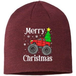 Monster Truck Merry Christmas Tree Snowflakes Sustainable Beanie