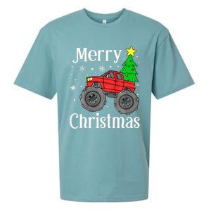 Monster Truck Merry Christmas Tree Snowflakes Sueded Cloud Jersey T-Shirt