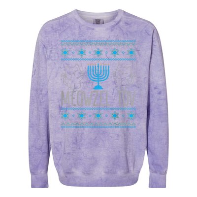 Meowzel Tov Menoarah Merry Hanukkah Funny Hanucats Cute Cat Colorblast Crewneck Sweatshirt