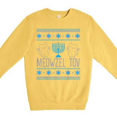 Meowzel Tov Menoarah Merry Hanukkah Funny Hanucats Cute Cat Premium Crewneck Sweatshirt