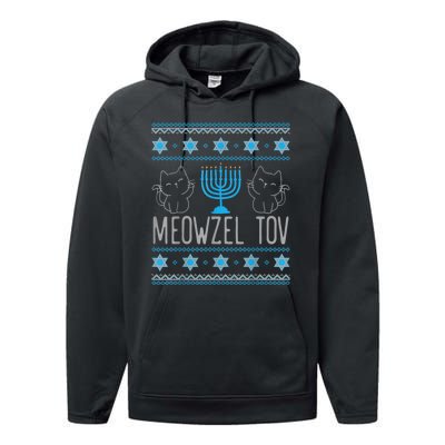 Meowzel Tov Menoarah Merry Hanukkah Funny Hanucats Cute Cat Performance Fleece Hoodie