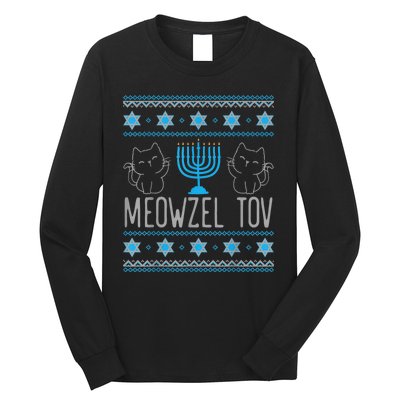 Meowzel Tov Menoarah Merry Hanukkah Funny Hanucats Cute Cat Long Sleeve Shirt