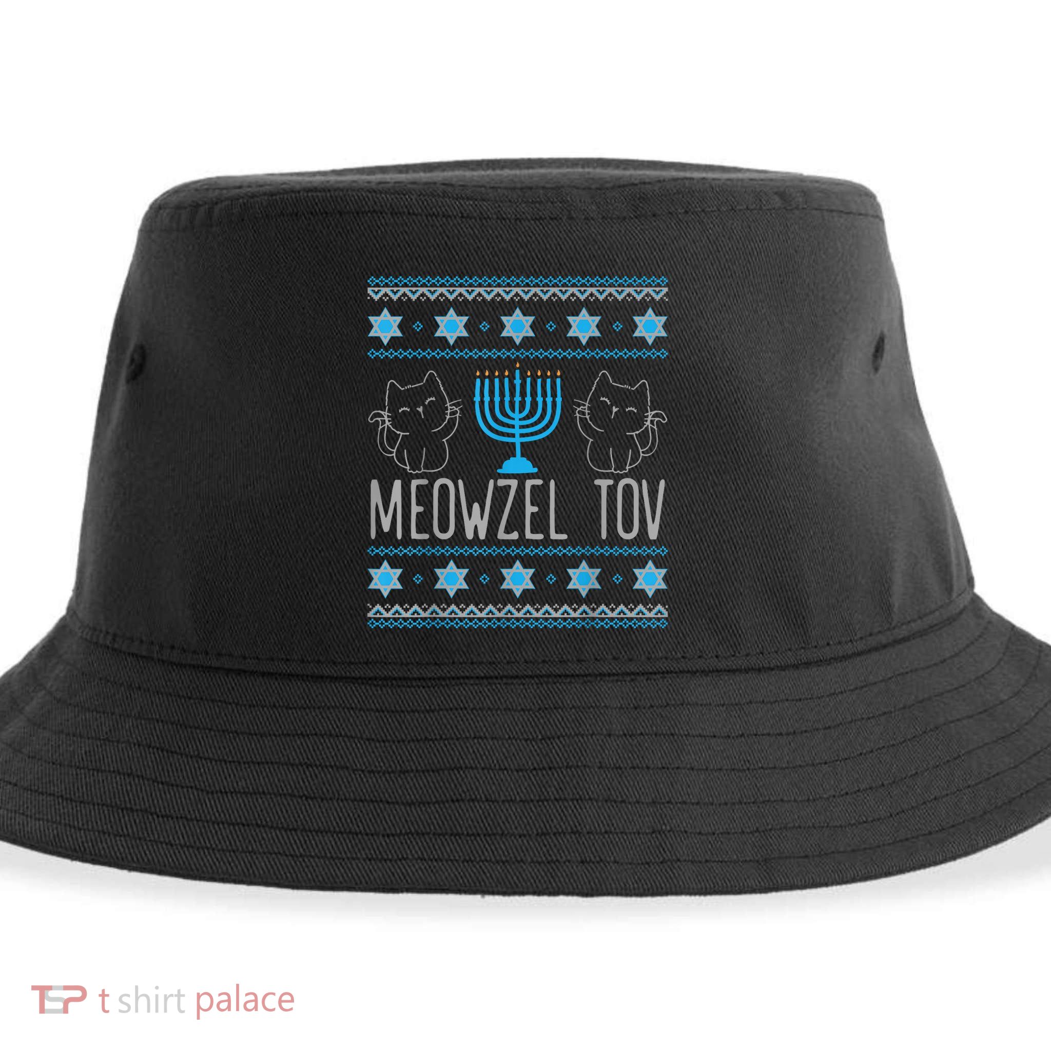 Meowzel Tov Menoarah Merry Hanukkah Funny Hanucats Cute Cat Sustainable Bucket Hat