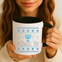 Meowzel Tov Menoarah Merry Hanukkah Funny Hanucats Cute Cat Mug
