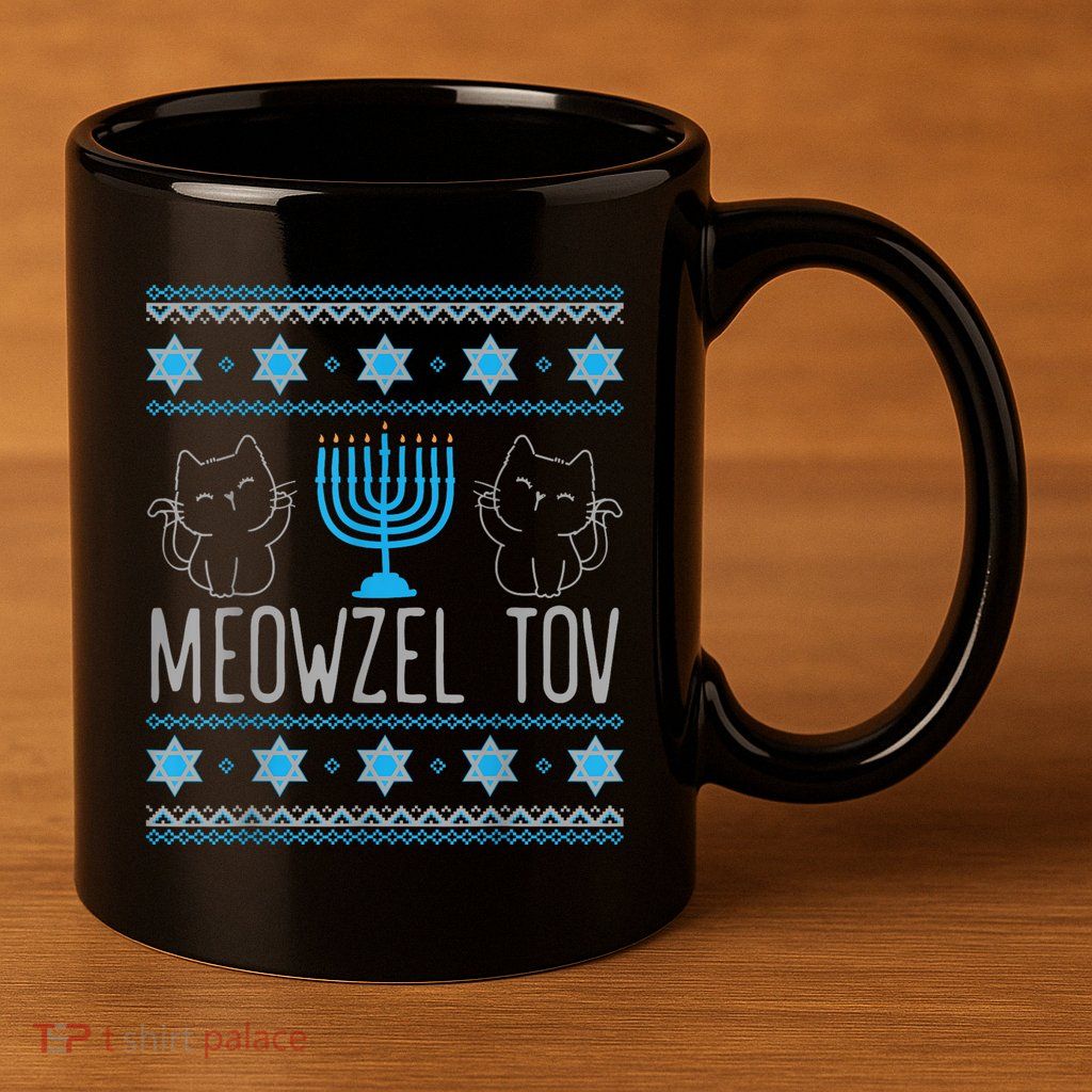 Meowzel Tov Menoarah Merry Hanukkah Funny Hanucats Cute Cat 11oz C Handle Ceramic Mug