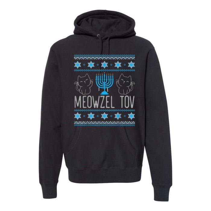 Meowzel Tov Menoarah Merry Hanukkah Funny Hanucats Cute Cat Premium Hoodie