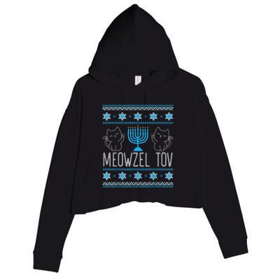 Meowzel Tov Menoarah Merry Hanukkah Funny Hanucats Cute Cat Crop Fleece Hoodie