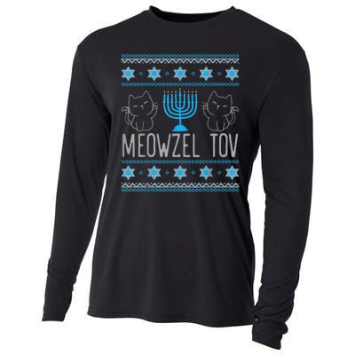 Meowzel Tov Menoarah Merry Hanukkah Funny Hanucats Cute Cat Cooling Performance Long Sleeve Crew