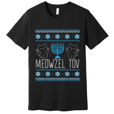 Meowzel Tov Menoarah Merry Hanukkah Funny Hanucats Cute Cat Premium T-Shirt