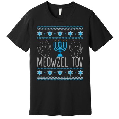 Meowzel Tov Menoarah Merry Hanukkah Funny Hanucats Cute Cat Premium T-Shirt