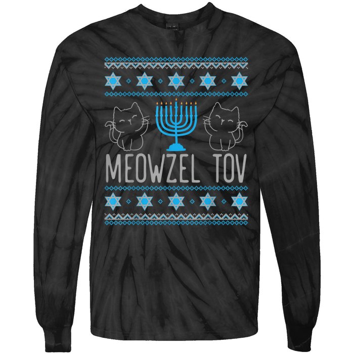 Meowzel Tov Menoarah Merry Hanukkah Funny Hanucats Cute Cat Tie-Dye Long Sleeve Shirt