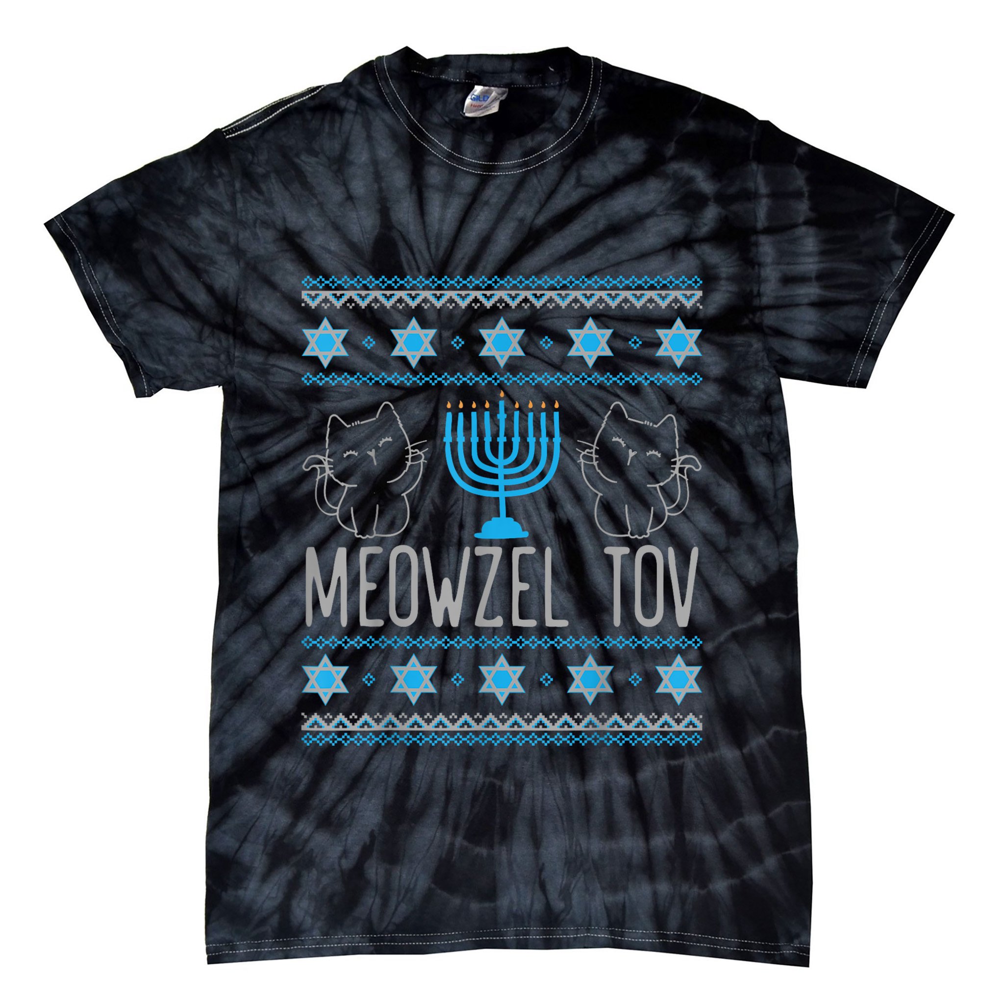 Meowzel Tov Menoarah Merry Hanukkah Funny Hanucats Cute Cat Tie-Dye T-Shirt