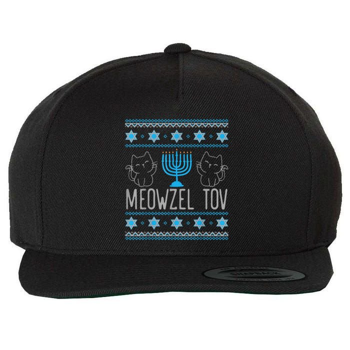Meowzel Tov Menoarah Merry Hanukkah Funny Hanucats Cute Cat Wool Snapback Cap