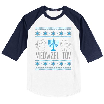 Meowzel Tov Menoarah Merry Hanukkah Funny Hanucats Cute Cat Baseball Sleeve Shirt