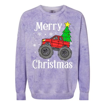 Monster Truck Merry Christmas Tree Snowflakes Colorblast Crewneck Sweatshirt