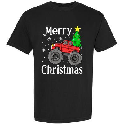 Monster Truck Merry Christmas Tree Snowflakes Garment-Dyed Heavyweight T-Shirt