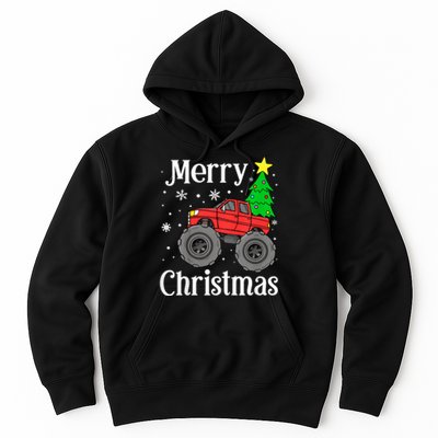 Monster Truck Merry Christmas Tree Snowflakes Hoodie