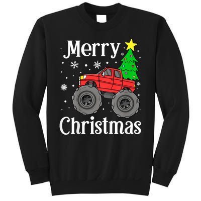 Monster Truck Merry Christmas Tree Snowflakes Sweatshirt