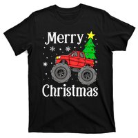 Monster Truck Merry Christmas Tree Snowflakes T-Shirt