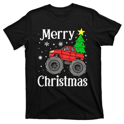 Monster Truck Merry Christmas Tree Snowflakes T-Shirt