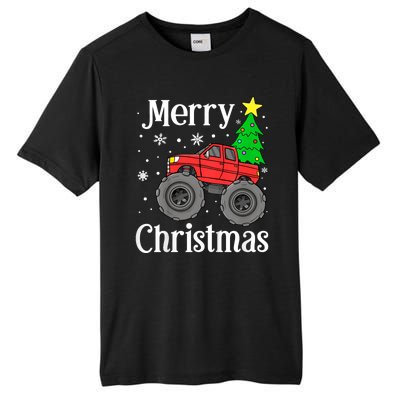 Monster Truck Merry Christmas Tree Snowflakes Tall Fusion ChromaSoft Performance T-Shirt