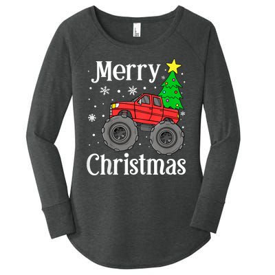 Monster Truck Merry Christmas Tree Snowflakes Women's Perfect Tri Tunic Long Sleeve Shirt