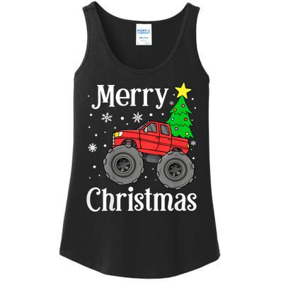 Monster Truck Merry Christmas Tree Snowflakes Ladies Essential Tank