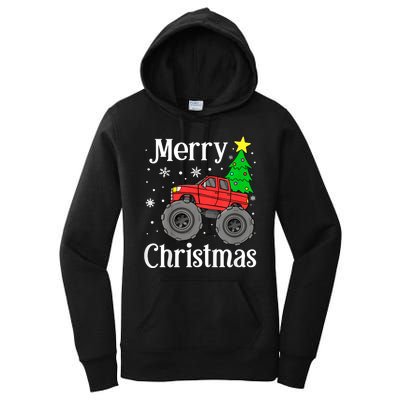 Monster Truck Merry Christmas Tree Snowflakes Women's Pullover Hoodie