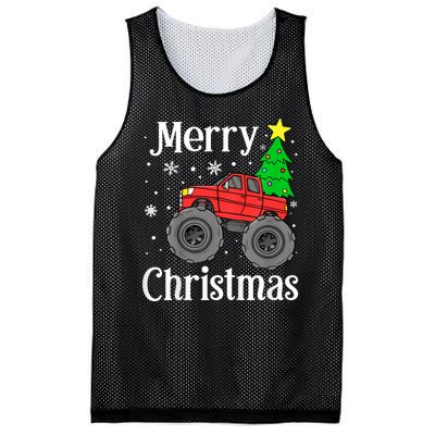 Monster Truck Merry Christmas Tree Snowflakes Mesh Reversible Basketball Jersey Tank