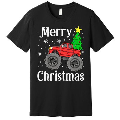 Monster Truck Merry Christmas Tree Snowflakes Premium T-Shirt